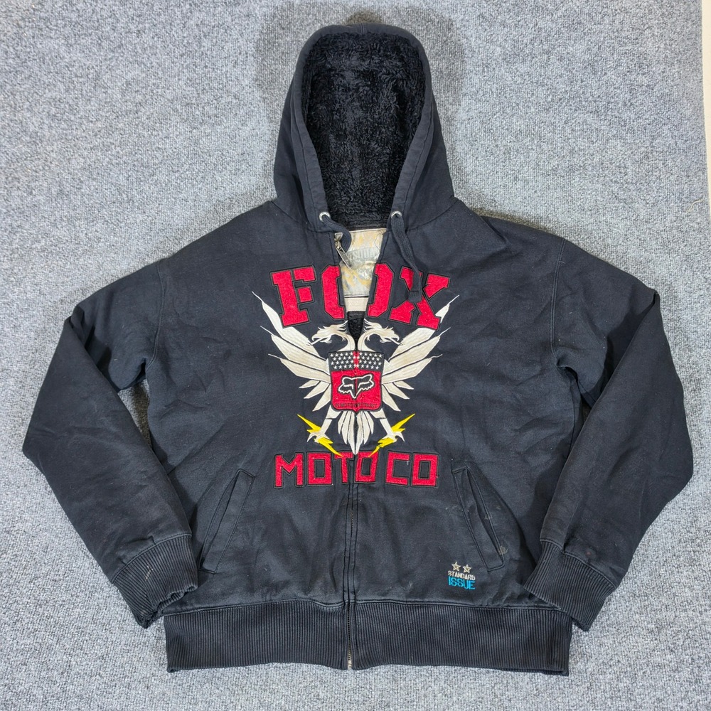 Rare Fox Racing Sasquatch Moto Co Mens 2XL Black Fur Lined Full Zip Hoodie Flaws